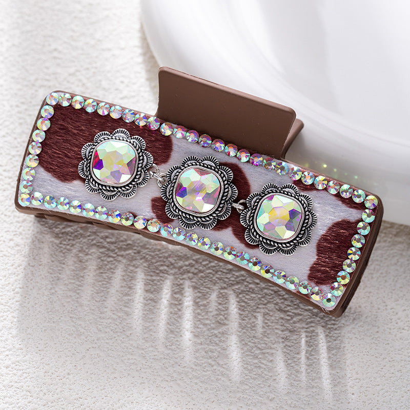 Bohemian National Style Turquoise Grip Western Style Barrettes Vintage Leopard Print Sequined Leather Fashion Hair Clip