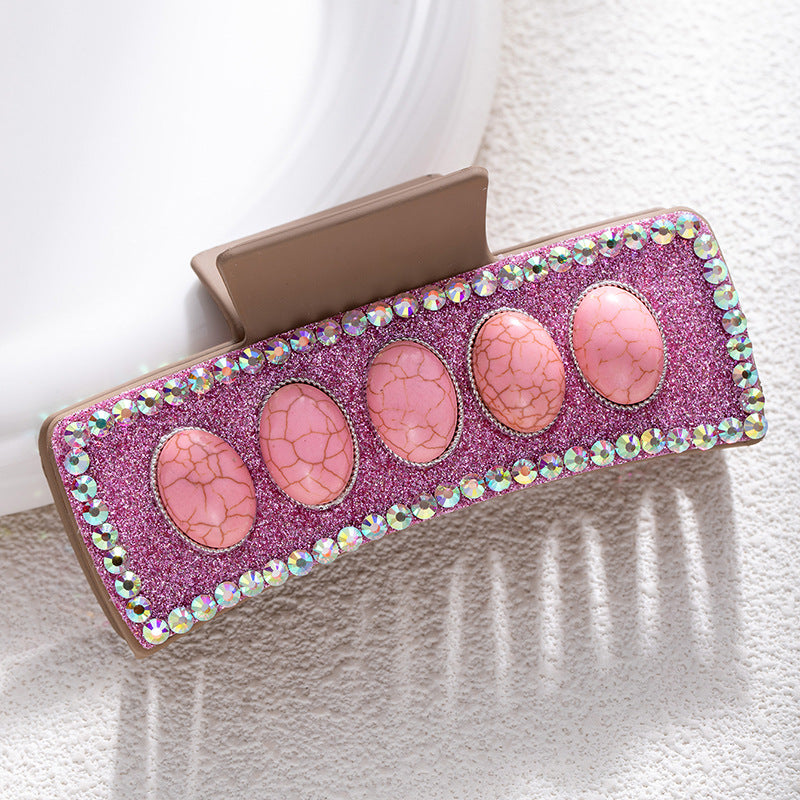 Bohemian National Style Turquoise Grip Western Style Barrettes Vintage Leopard Print Sequined Leather Fashion Hair Clip