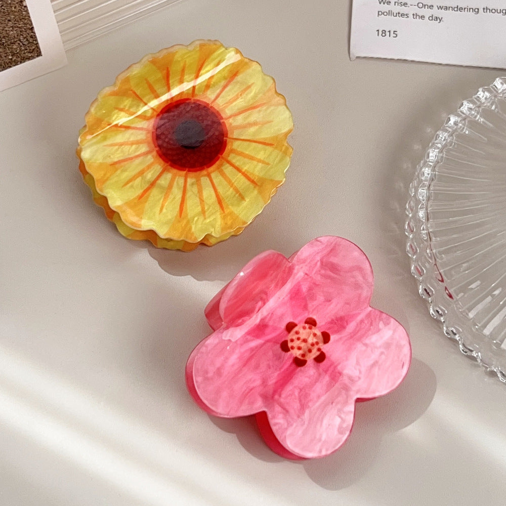 Sunflower Acrylic Hair Claw Clip — Half-Up Hairstyle Shark Clip