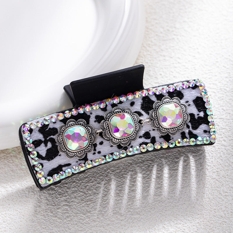 Bohemian National Style Turquoise Grip Western Style Barrettes Vintage Leopard Print Sequined Leather Fashion Hair Clip