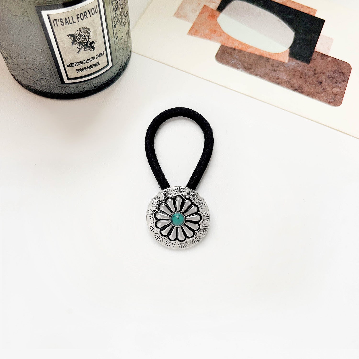 Vintage Inlaid Turquoise Rubber Band Hair Rope High Elasticity Hair Tie Hair Rope