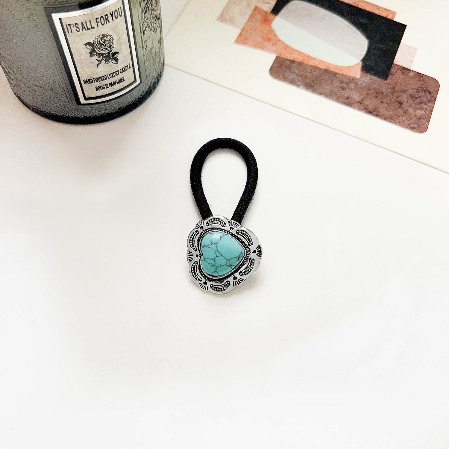 Vintage Inlaid Turquoise Rubber Band Hair Rope High Elasticity Hair Tie Hair Rope