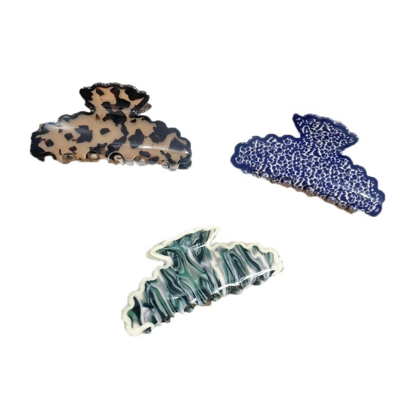 Blue-and-White Porcelain Style Claw Clip — Tie-Dye Speckled Pattern, Ideal for Updos