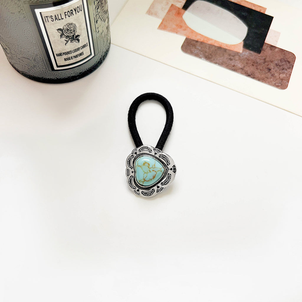 Vintage Inlaid Turquoise Rubber Band Hair Rope High Elasticity Hair Tie Hair Rope