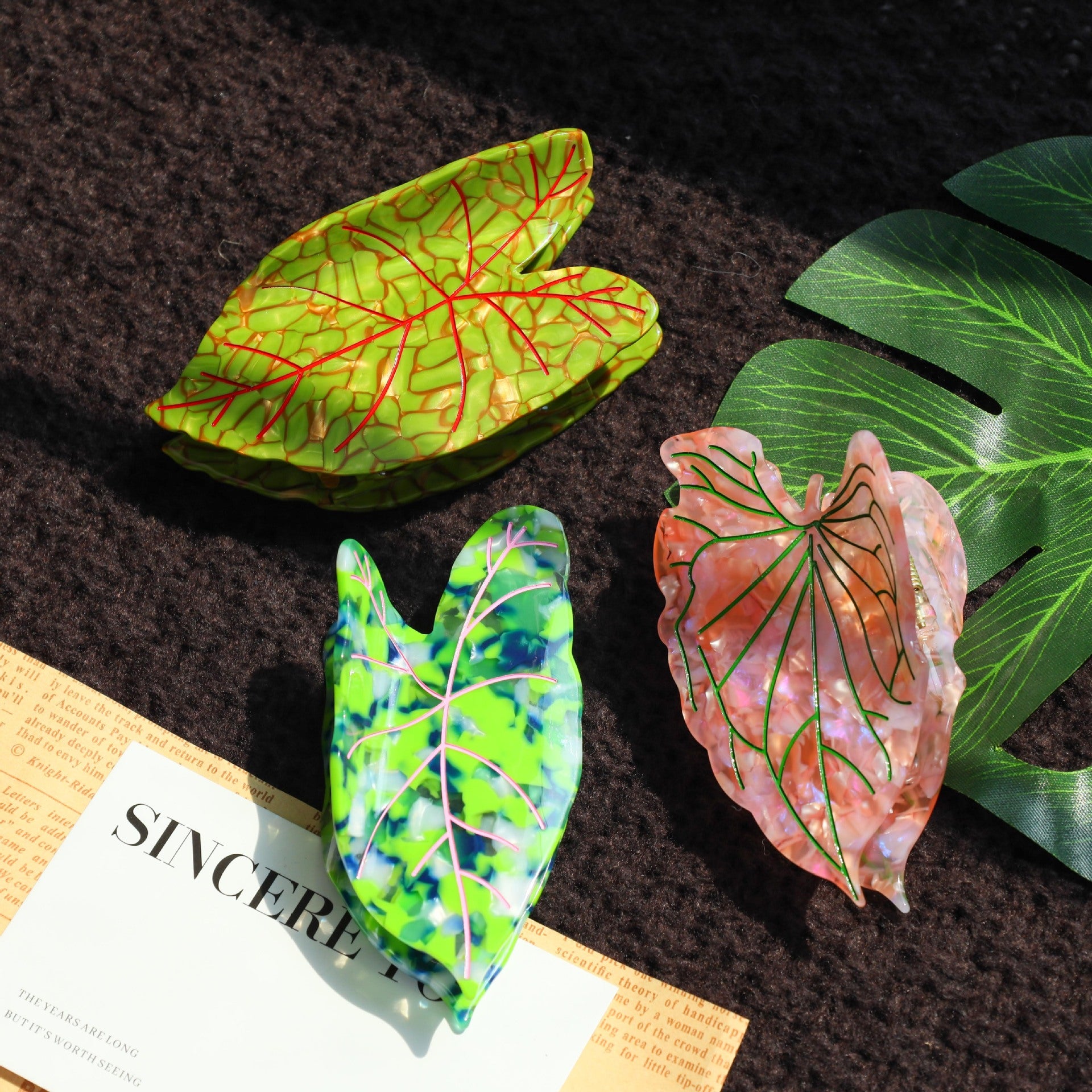 Leaves Barrettes Acetate Updo Large Size Shark Clip