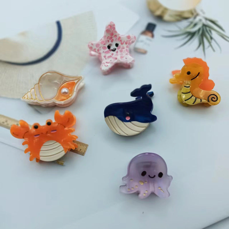 Sea Life Acetic Acid Mini Jaw Clip Whale Crab Seahorse Starfish Dolphin Young Girl Personalized Bang Clip Barrettes Hair