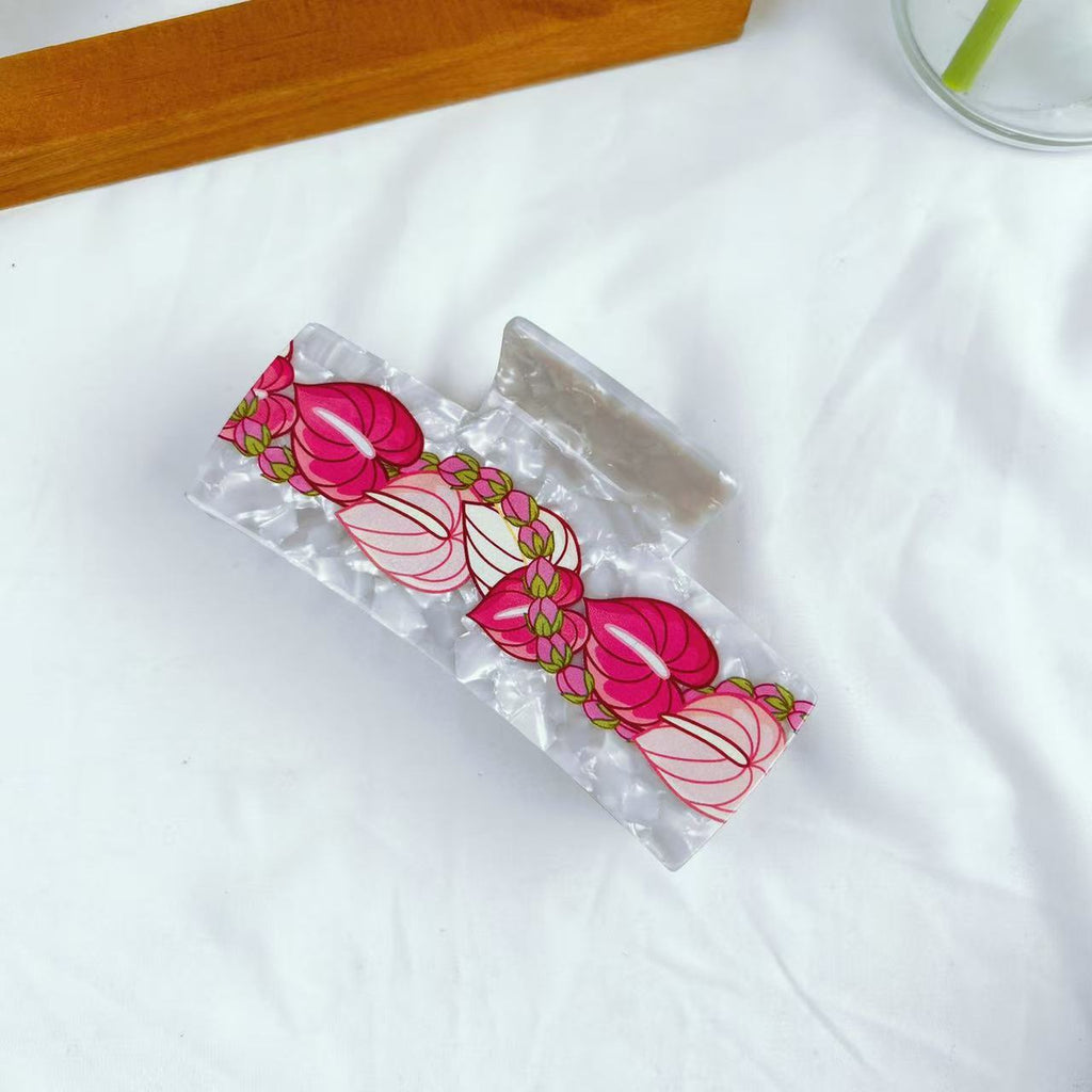 Chain Flower Acetate Grip Large Square Clip Back Head Shark Clip