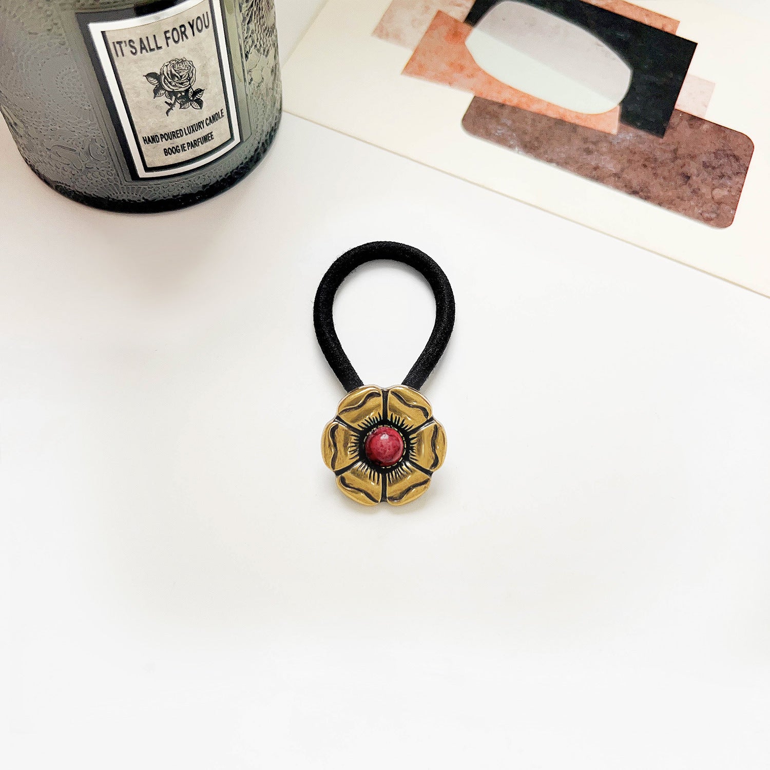 Vintage Inlaid Turquoise Rubber Band Hair Rope High Elasticity Hair Tie Hair Rope