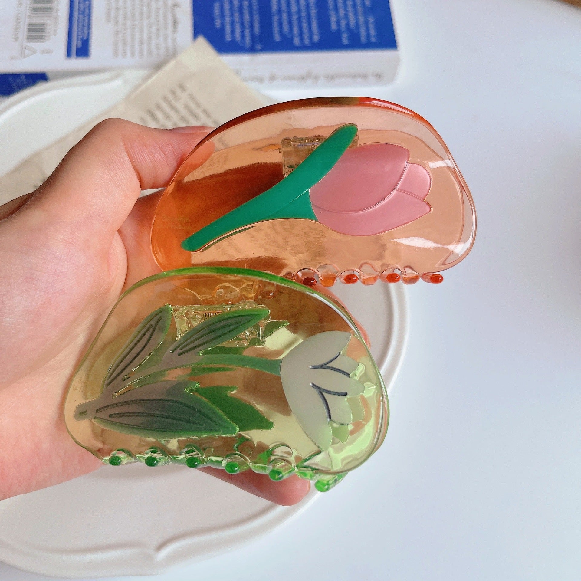 Summer Flower Stitching Grip Acetate Updo Shark Clip