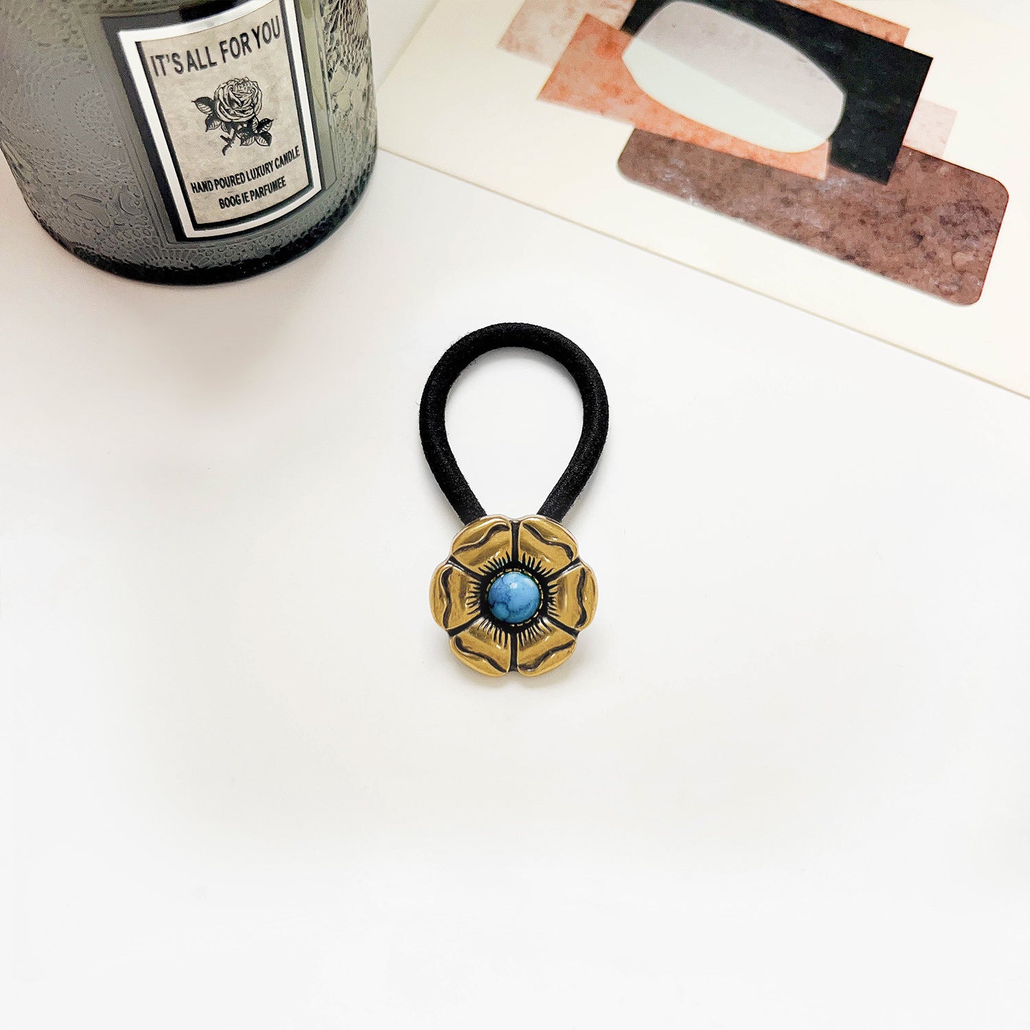 Vintage Inlaid Turquoise Rubber Band Hair Rope High Elasticity Hair Tie Hair Rope