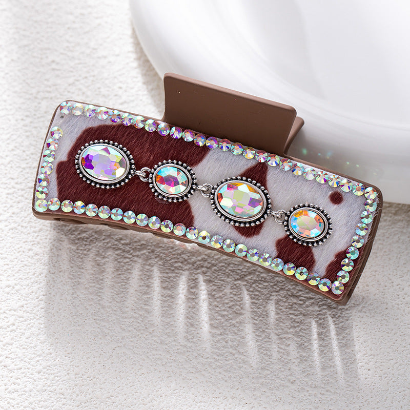 Bohemian National Style Turquoise Grip Western Style Barrettes Vintage Leopard Print Sequined Leather Fashion Hair Clip