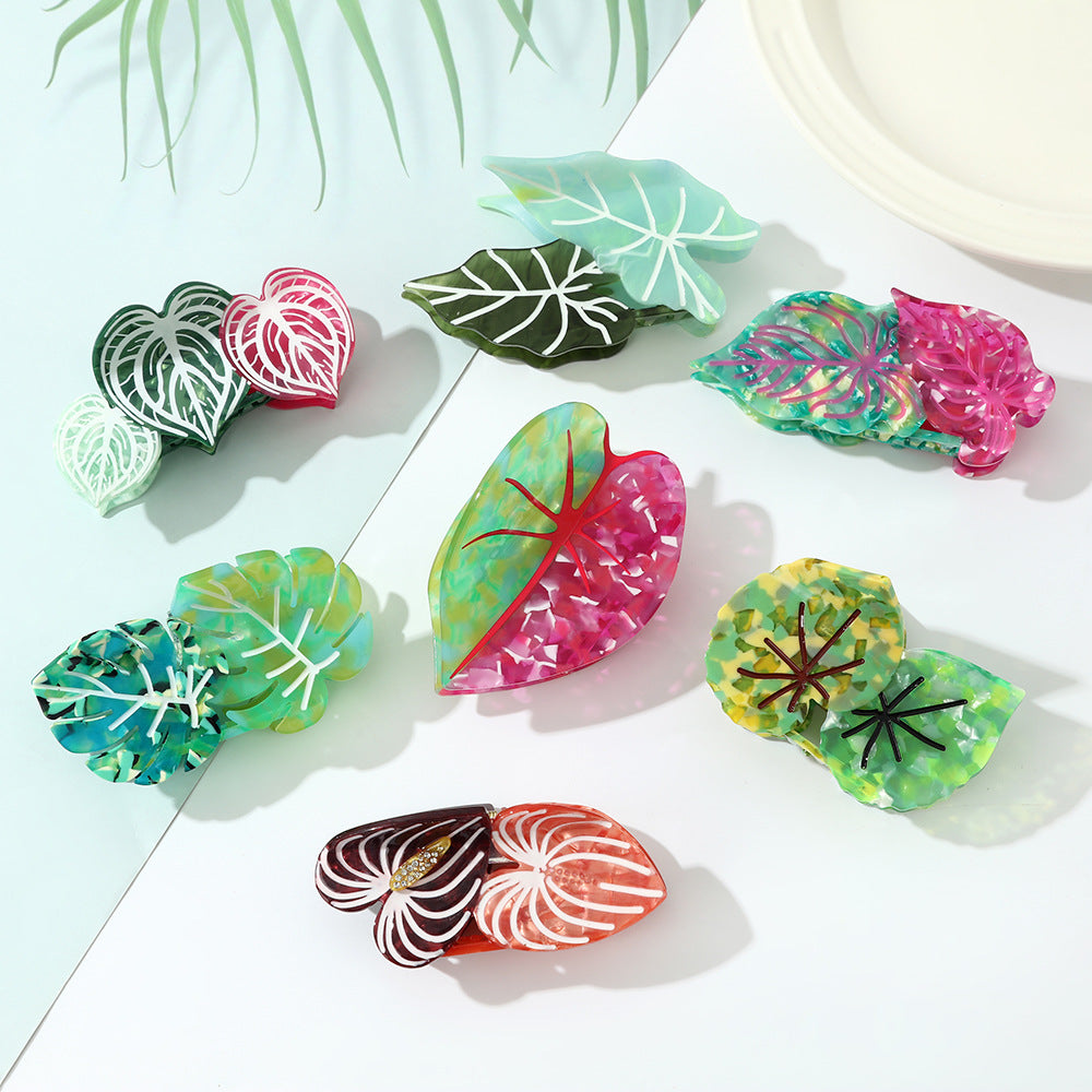 Plant Leaves Barrettes Acetic Acid Updo Shark Clip