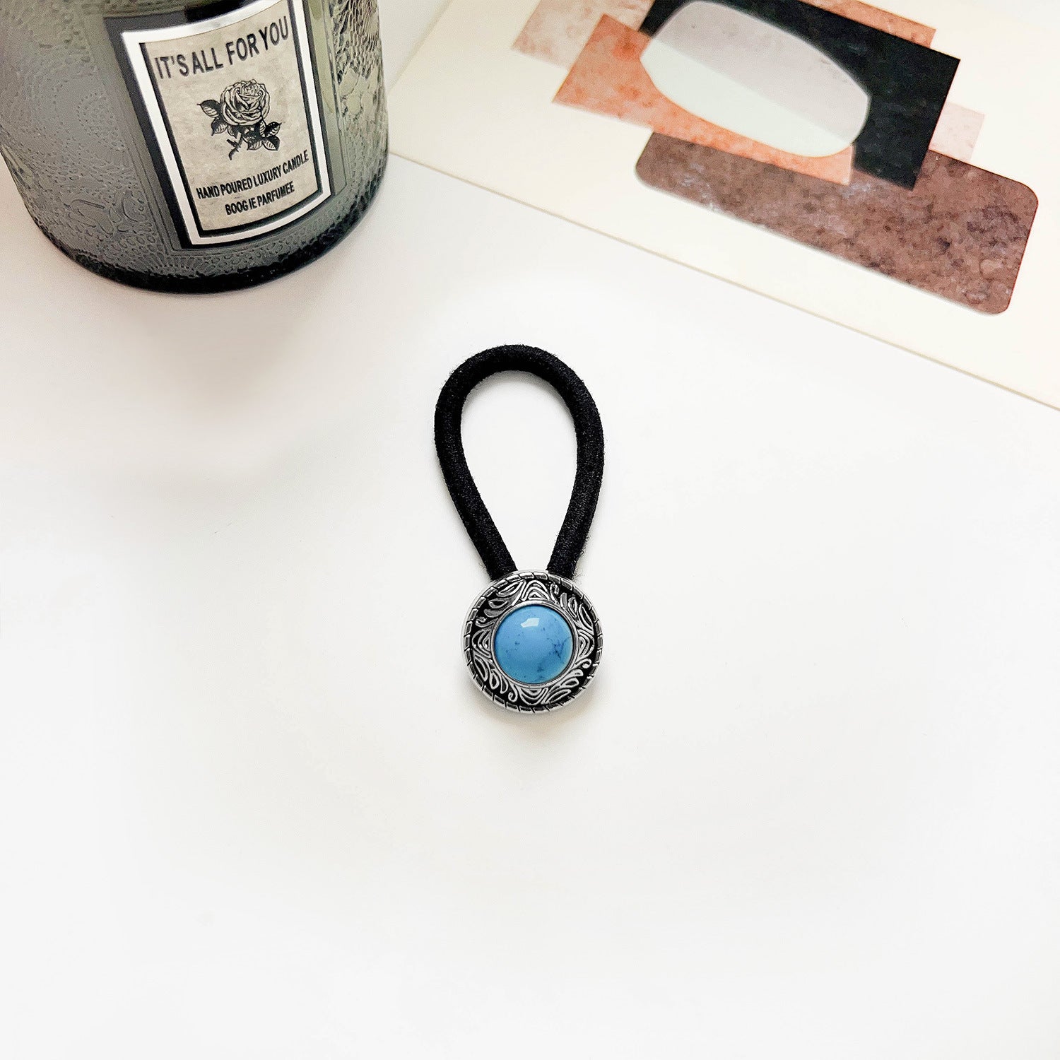 Vintage Inlaid Turquoise Rubber Band Hair Rope High Elasticity Hair Tie Hair Rope