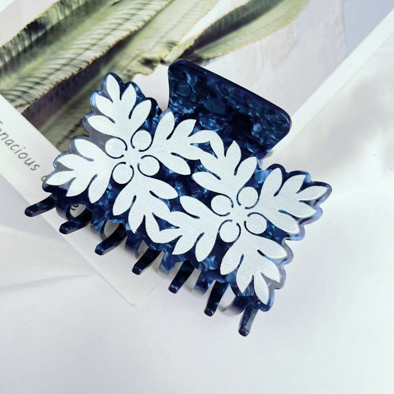 Flower Square Acetate Grip Printing Medium Brush Shark Clip