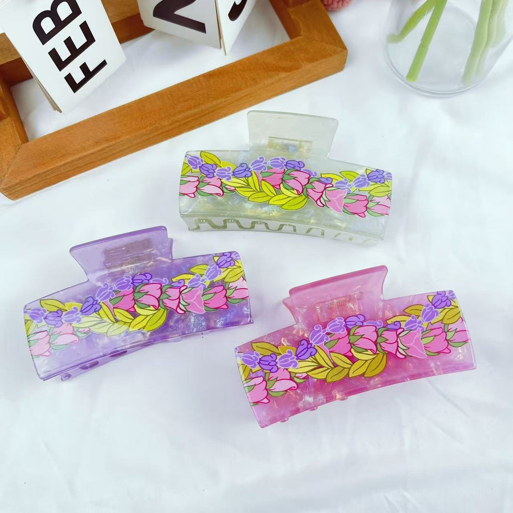 Chain Flower Acetate Grip Large Square Clip Back Head Shark Clip