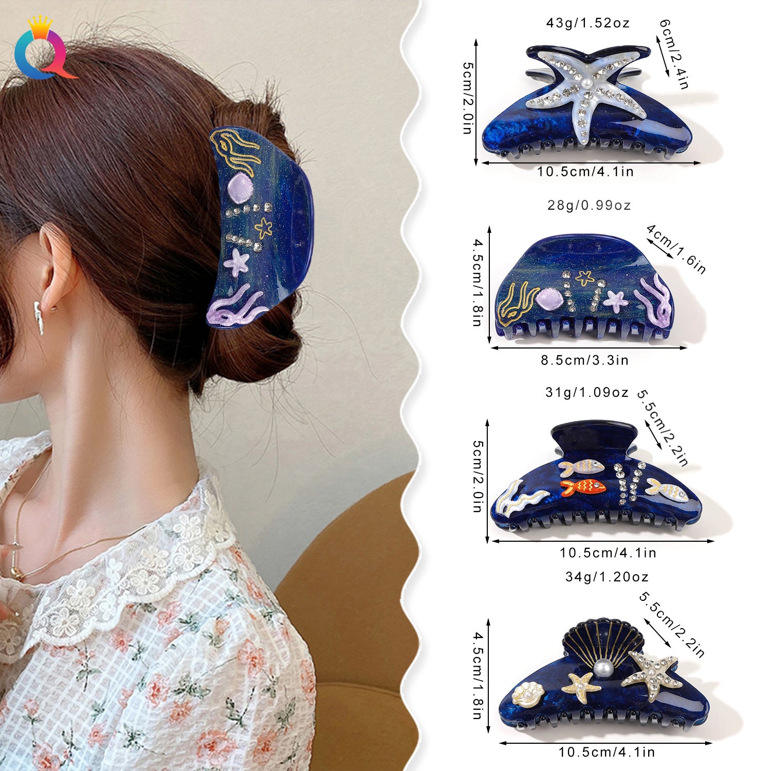 Ocean Series Acrylic Updo Shark Clip Hair Claw