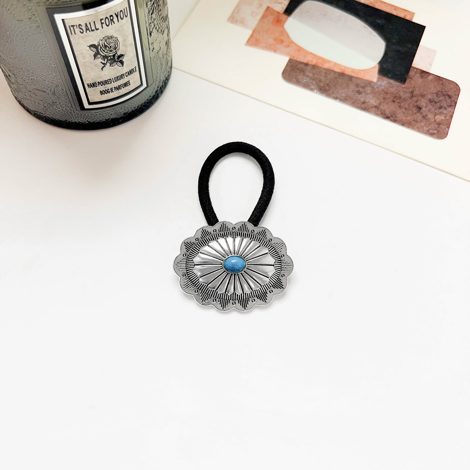 Vintage Inlaid Turquoise Rubber Band Hair Rope High Elasticity Hair Tie Hair Rope