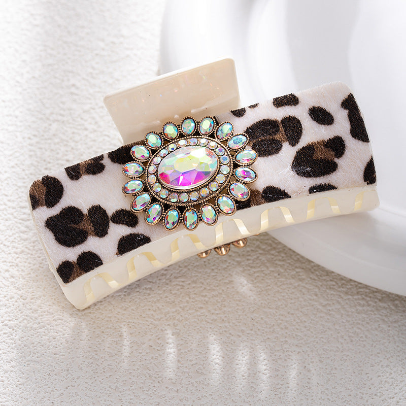 Bohemian National Style Turquoise Grip Western Style Barrettes Vintage Leopard Print Sequined Leather Fashion Hair Clip