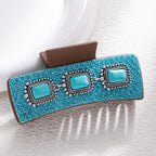 Bohemian National Style Turquoise Grip Western Style Barrettes Vintage Leopard Print Sequined Leather Fashion Hair Clip