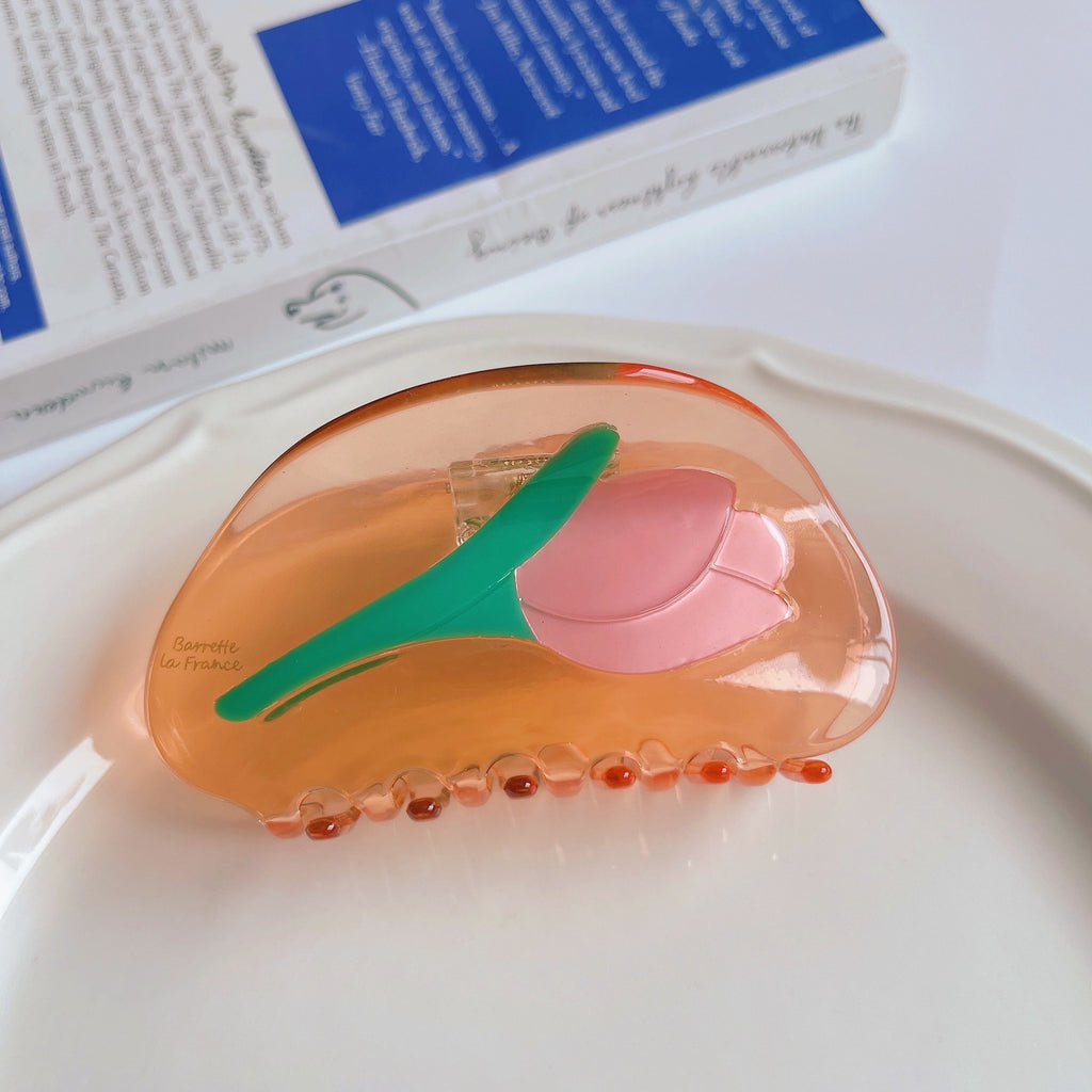 Summer Flower Stitching Grip Acetate Updo Shark Clip