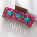 Bohemian National Style Turquoise Grip Western Style Barrettes Vintage Leopard Print Sequined Leather Fashion Hair Clip