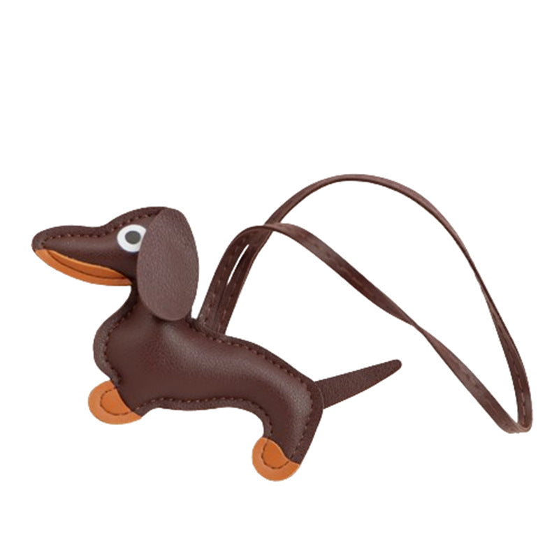 Sausage Dog Bag Ornaments Leather Cartoon Leather Rope Puppy Key Accessory Pendant