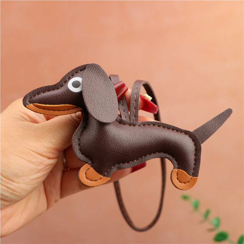 Sausage Dog Bag Ornaments Leather Cartoon Leather Rope Puppy Key Accessory Pendant