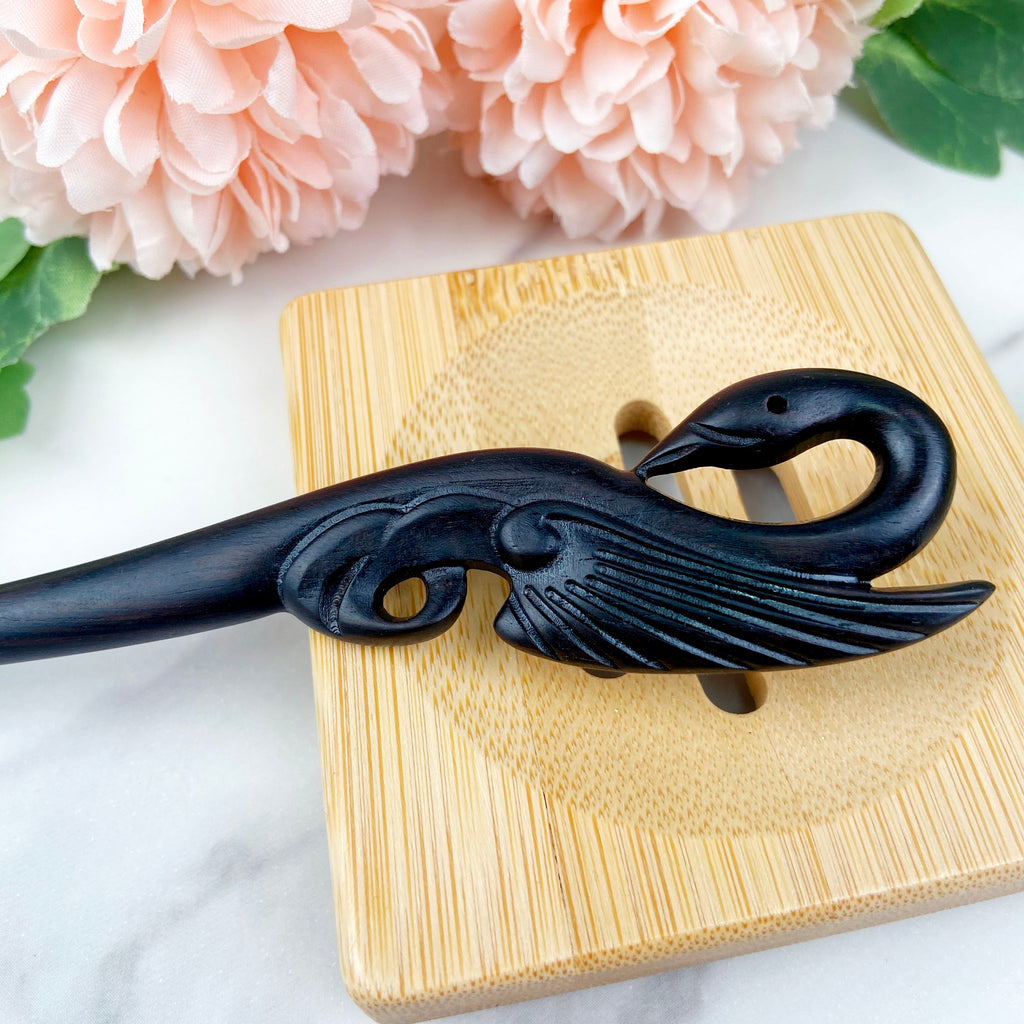 Hand carved swan hairpin black sandalwood hairpin