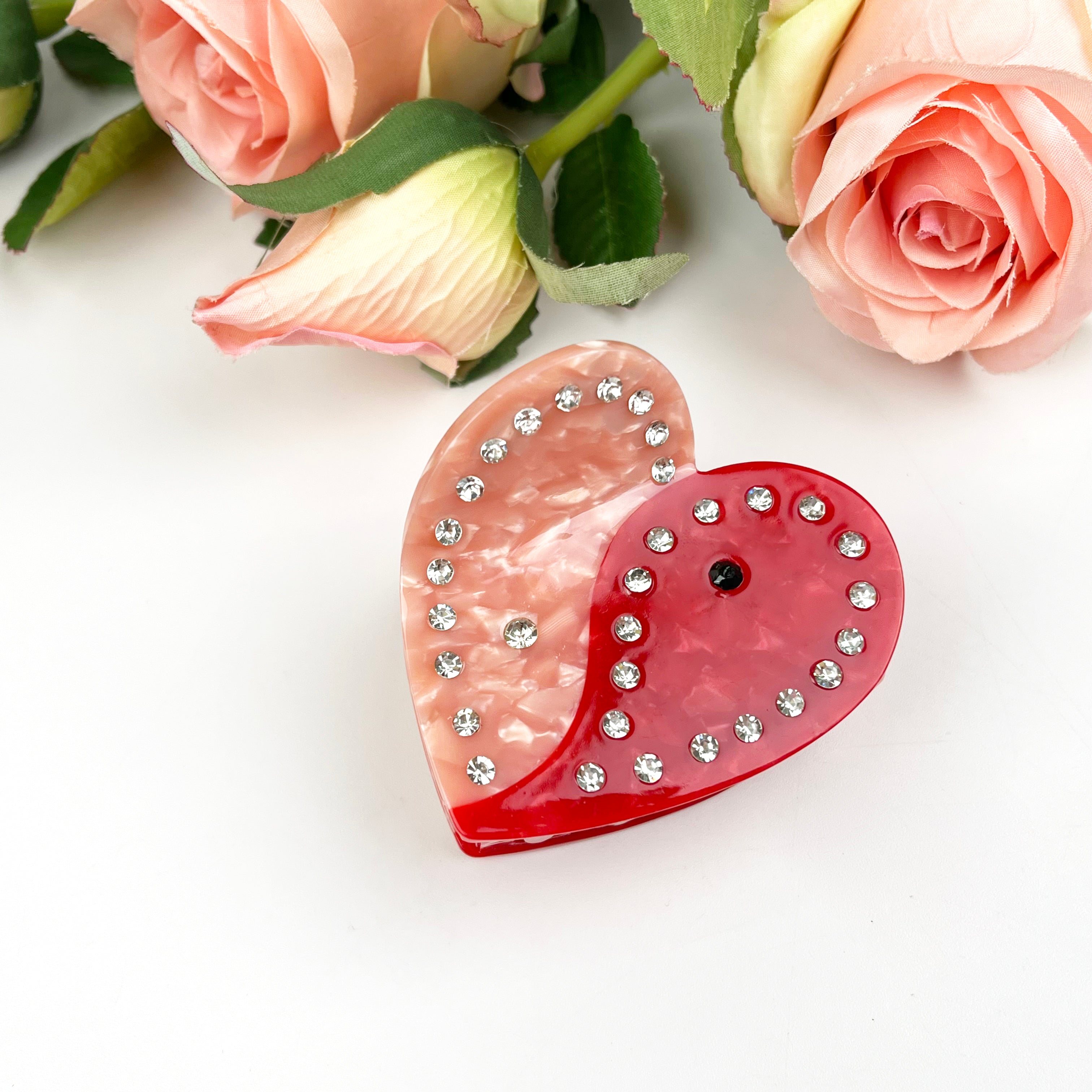 Acetate Love  Heart Hair Clip Diamond-encrusted Clip Valentine's Day