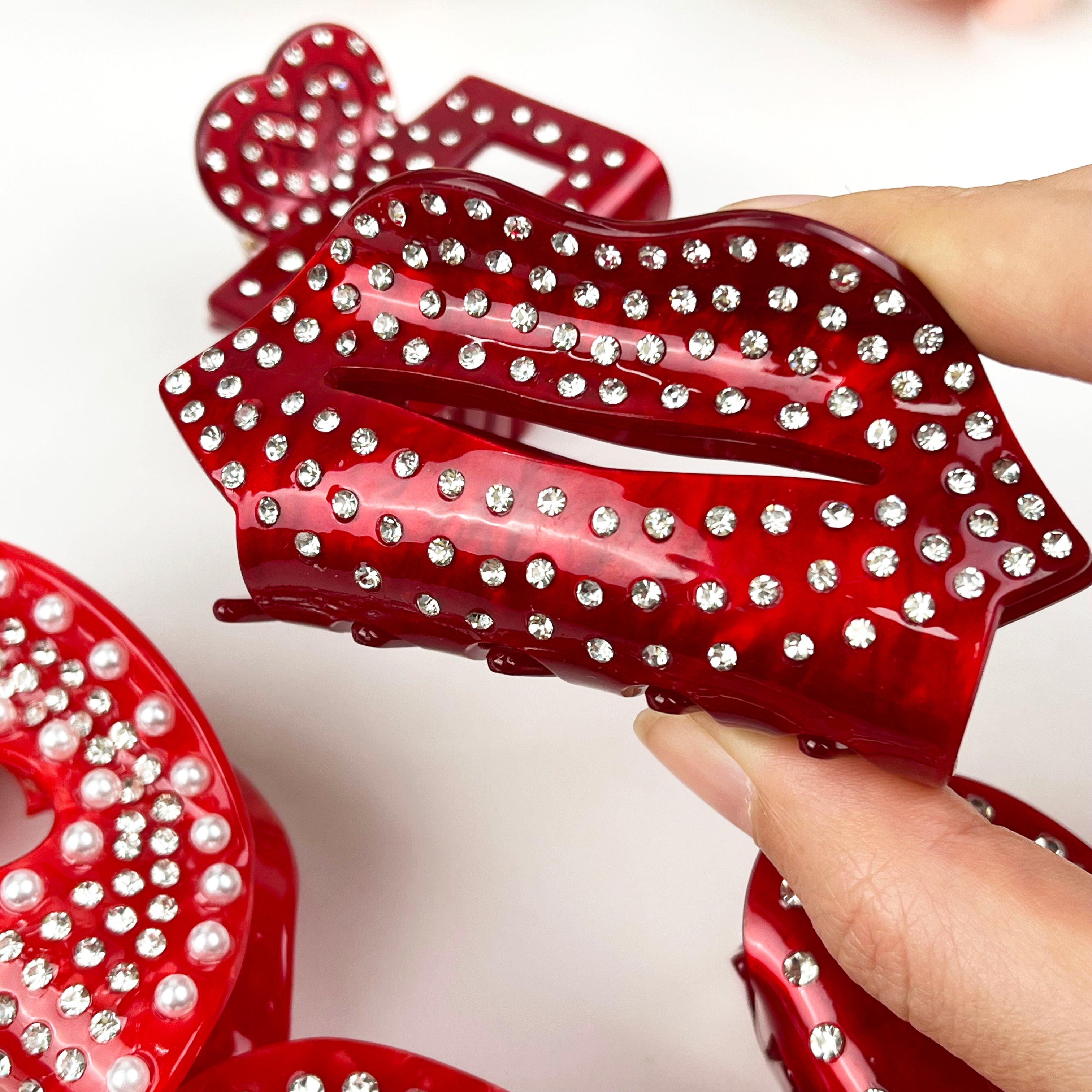 Acetate Love  Heart Hair Clip Diamond-encrusted Clip Valentine's Day