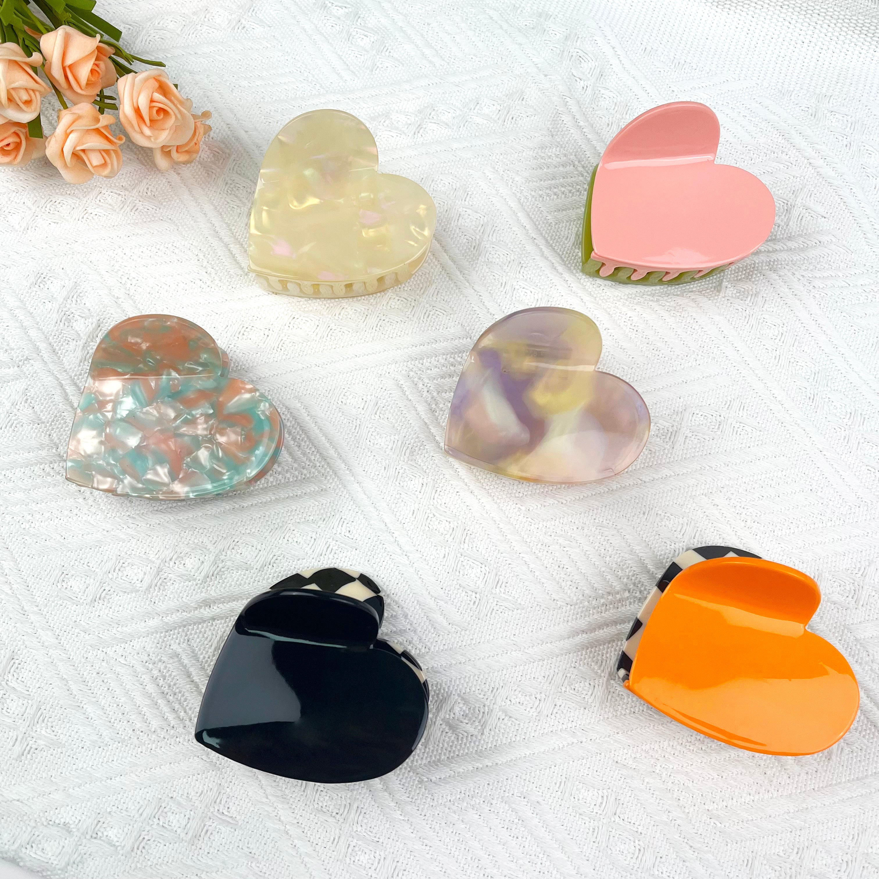Acetate Heart Hair Clips Checkerboard Claw Clip Valentine's Day