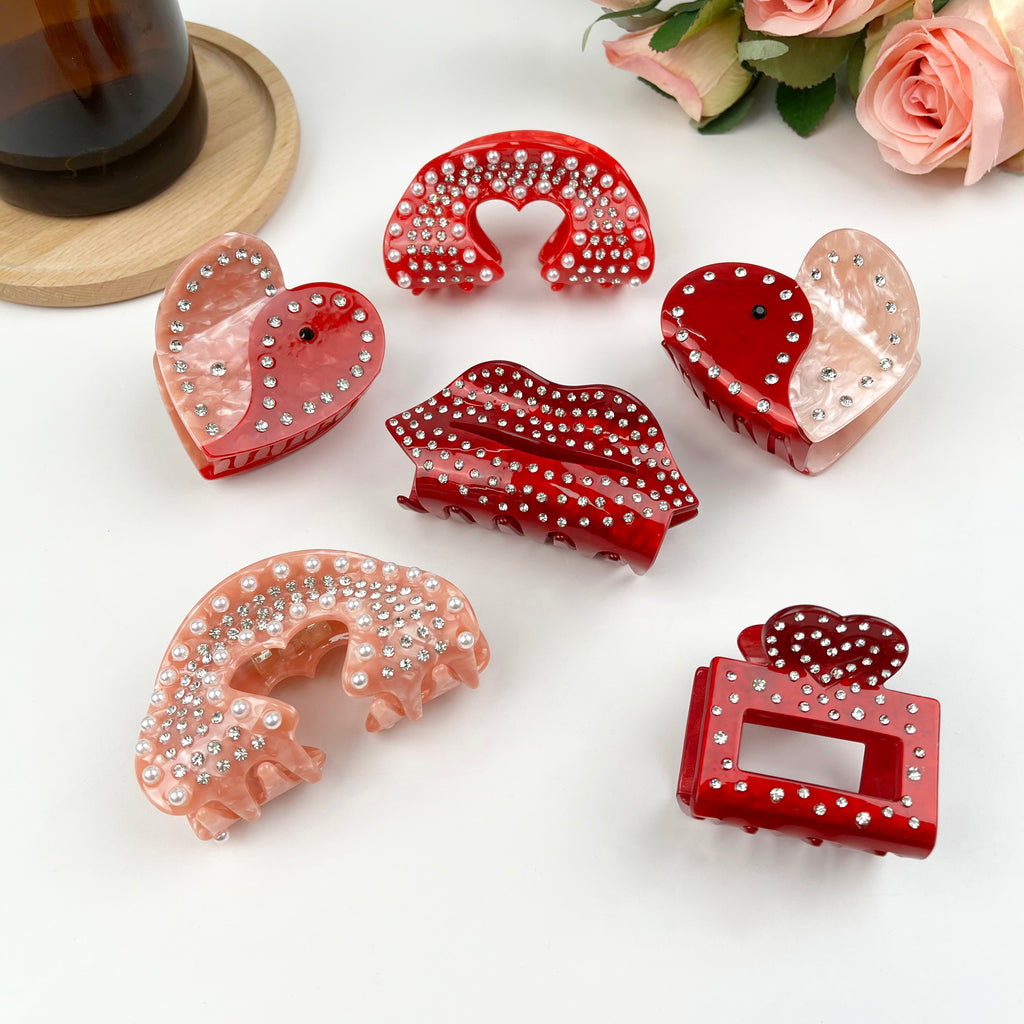 Acetate Love  Heart Hair Clip Diamond-encrusted Clip Valentine's Day