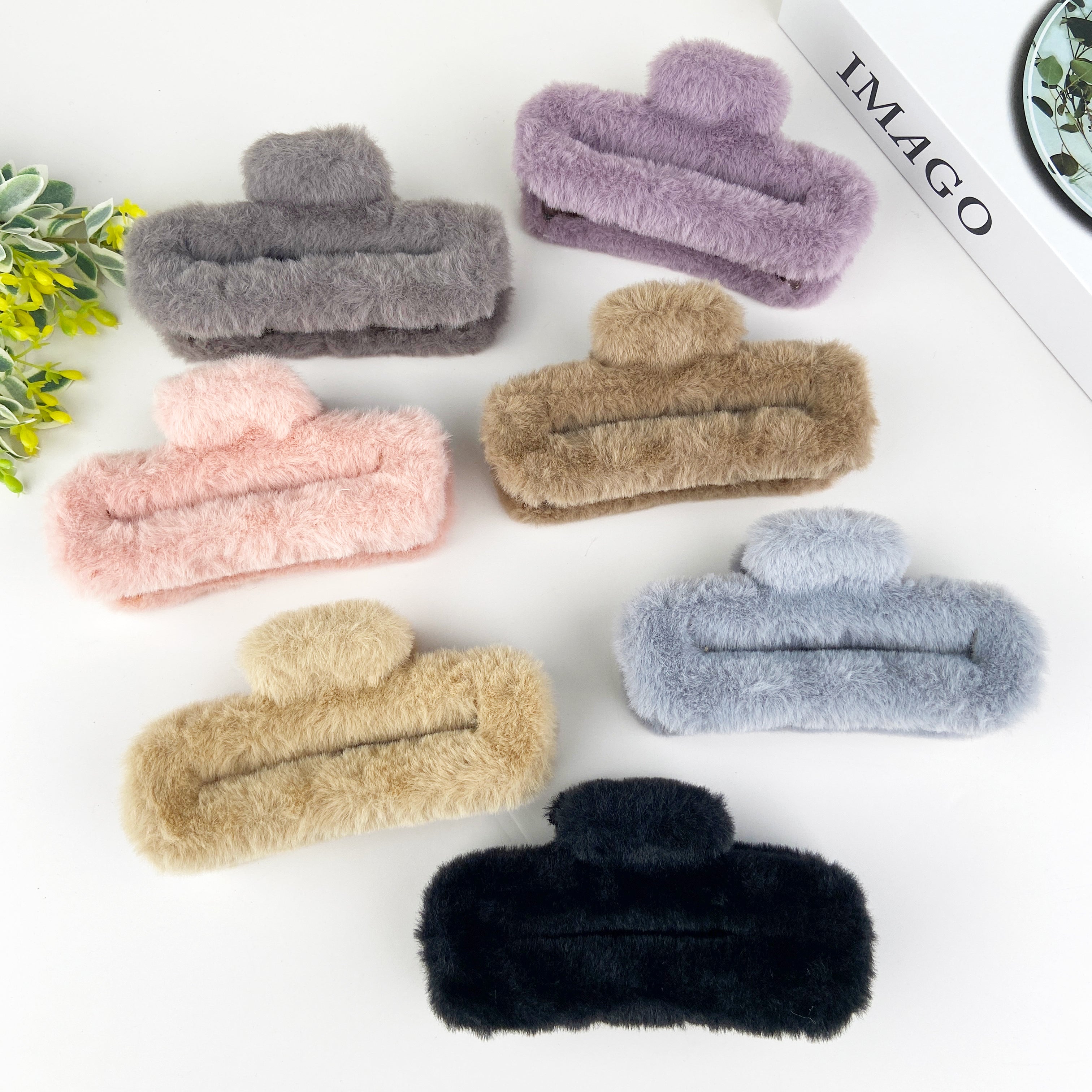 Plush square hair claw clip