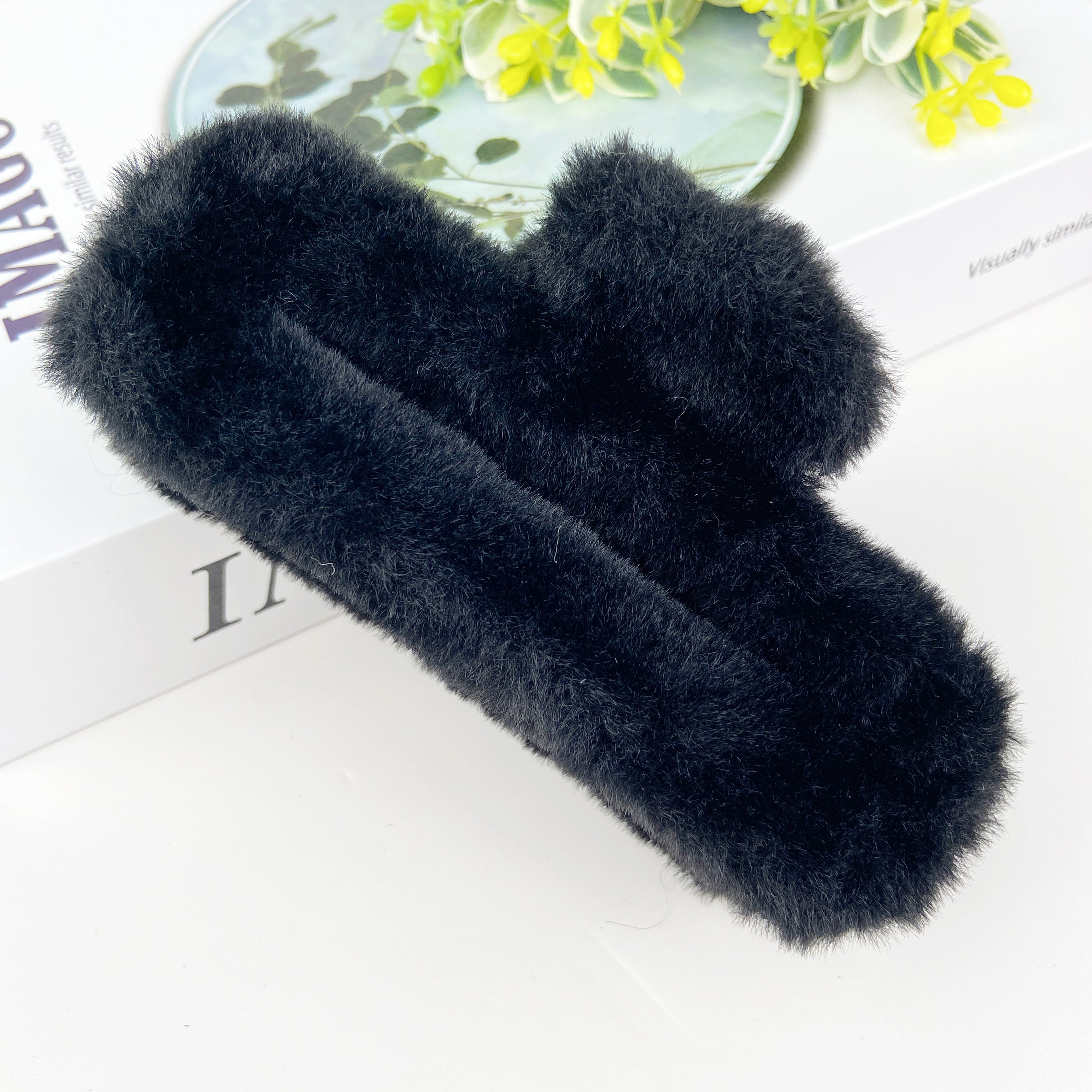 Plush square hair claw clip