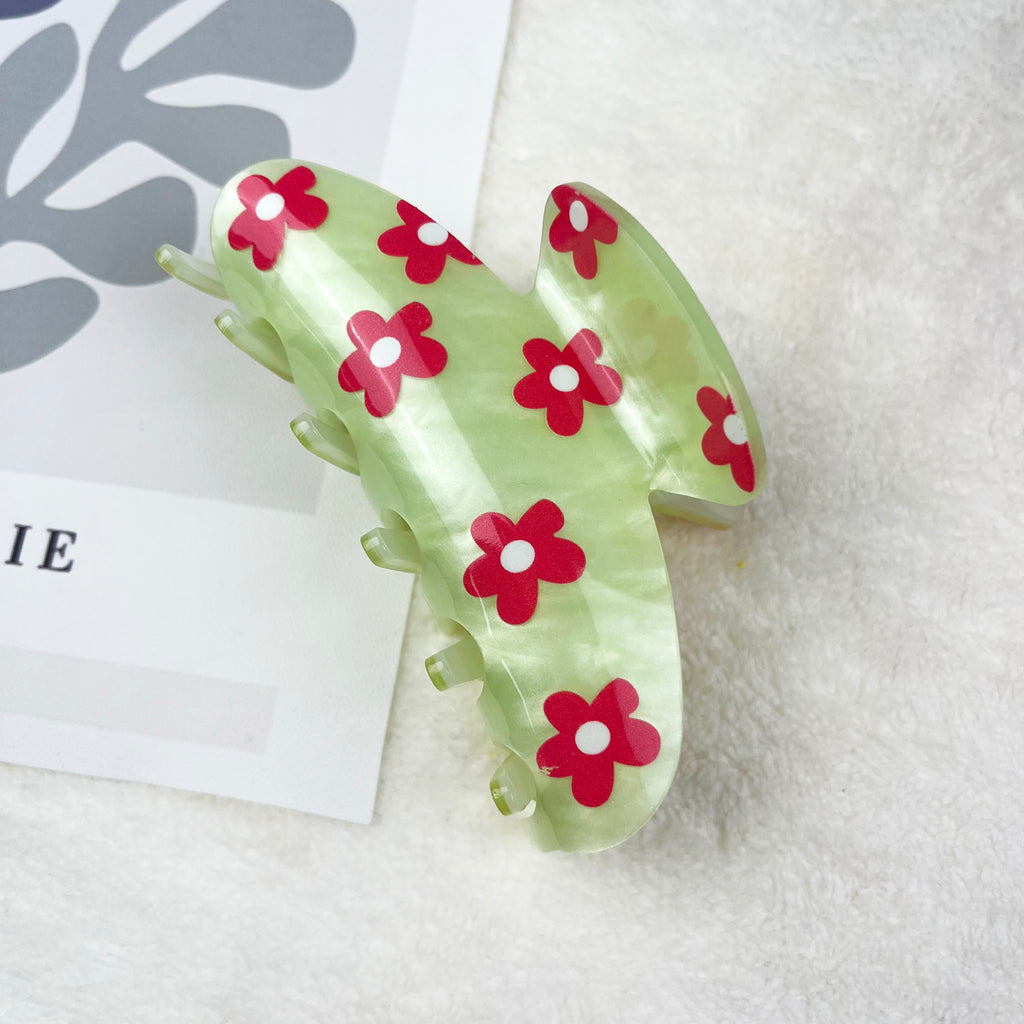 Flower print simple hair claw clip