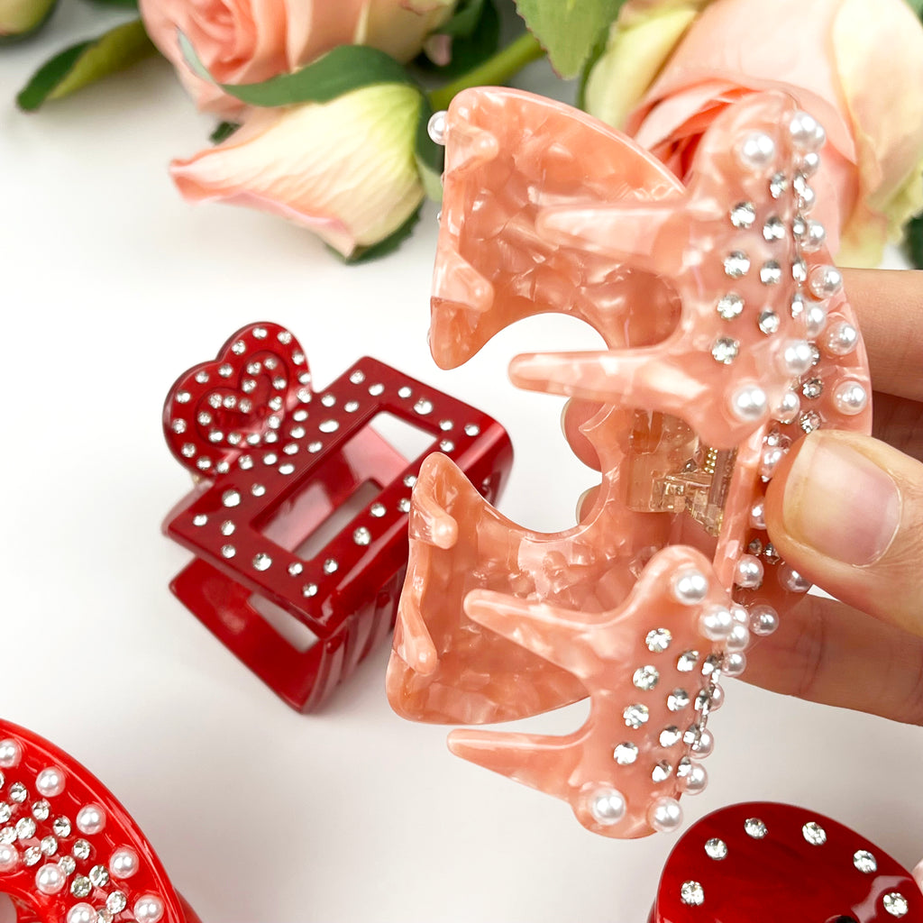 Acetate Love  Heart Hair Clip Diamond-encrusted Clip Valentine's Day