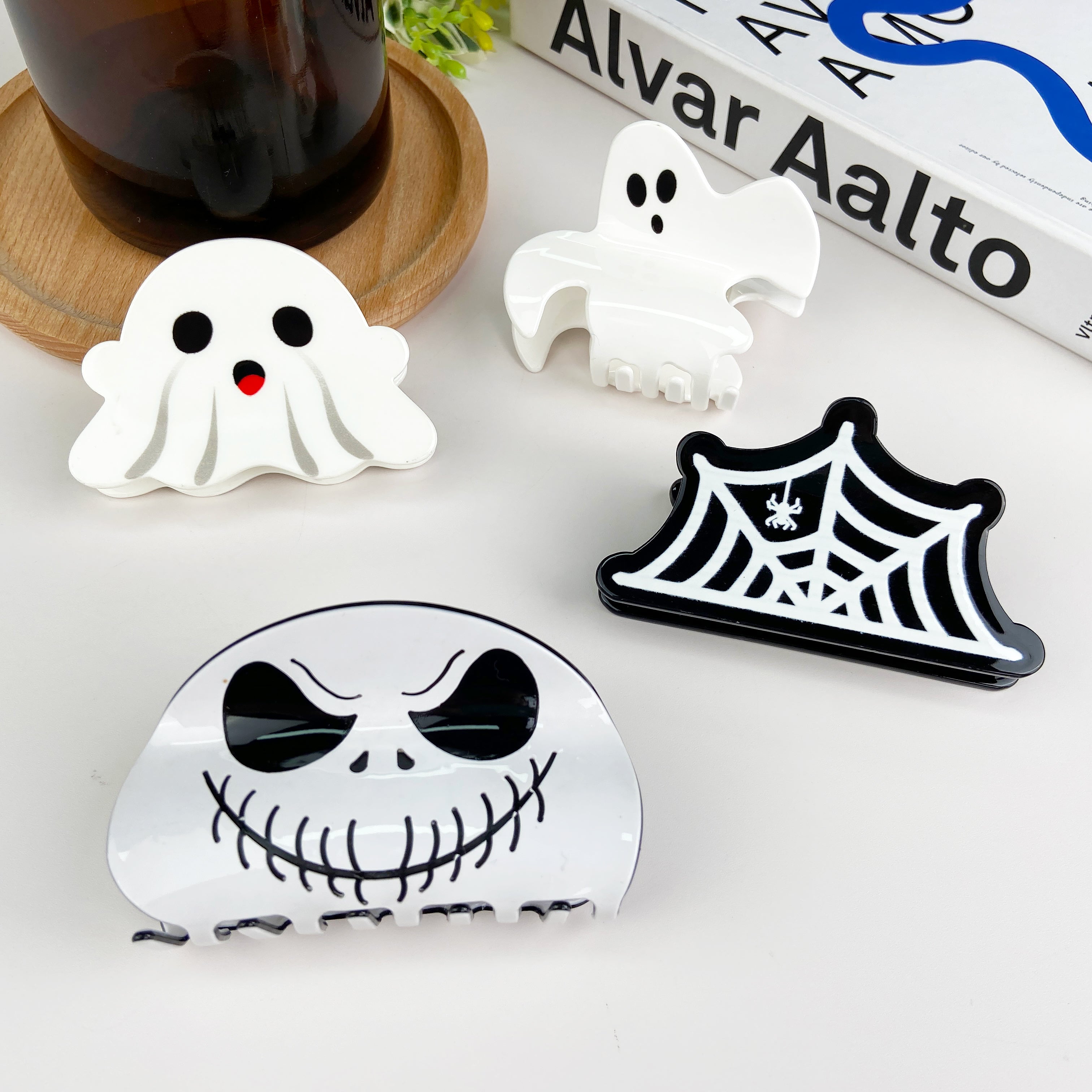 Halloween series ghost skull spider web hair clip