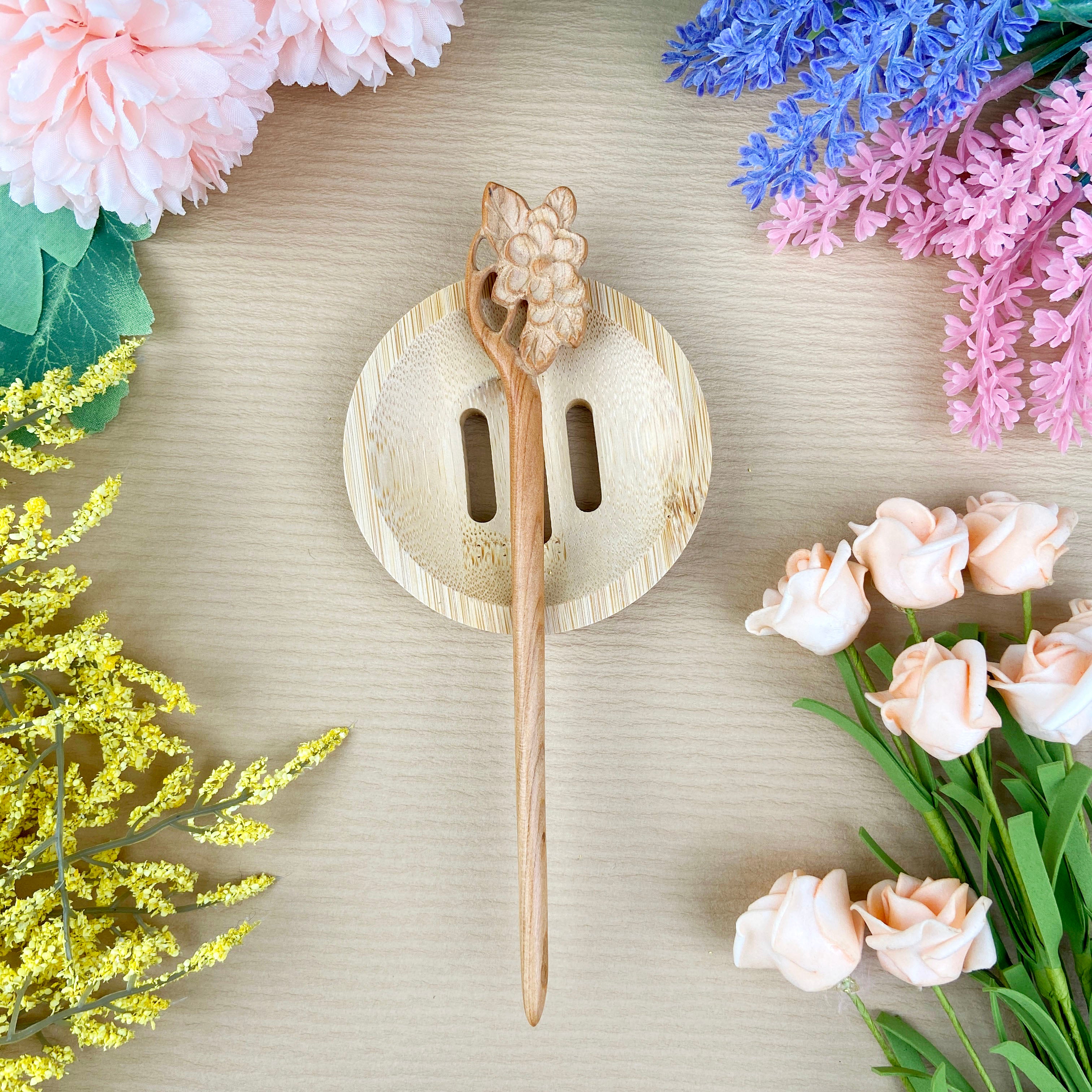 Hand carved lotus hairpin peach wood hairpin