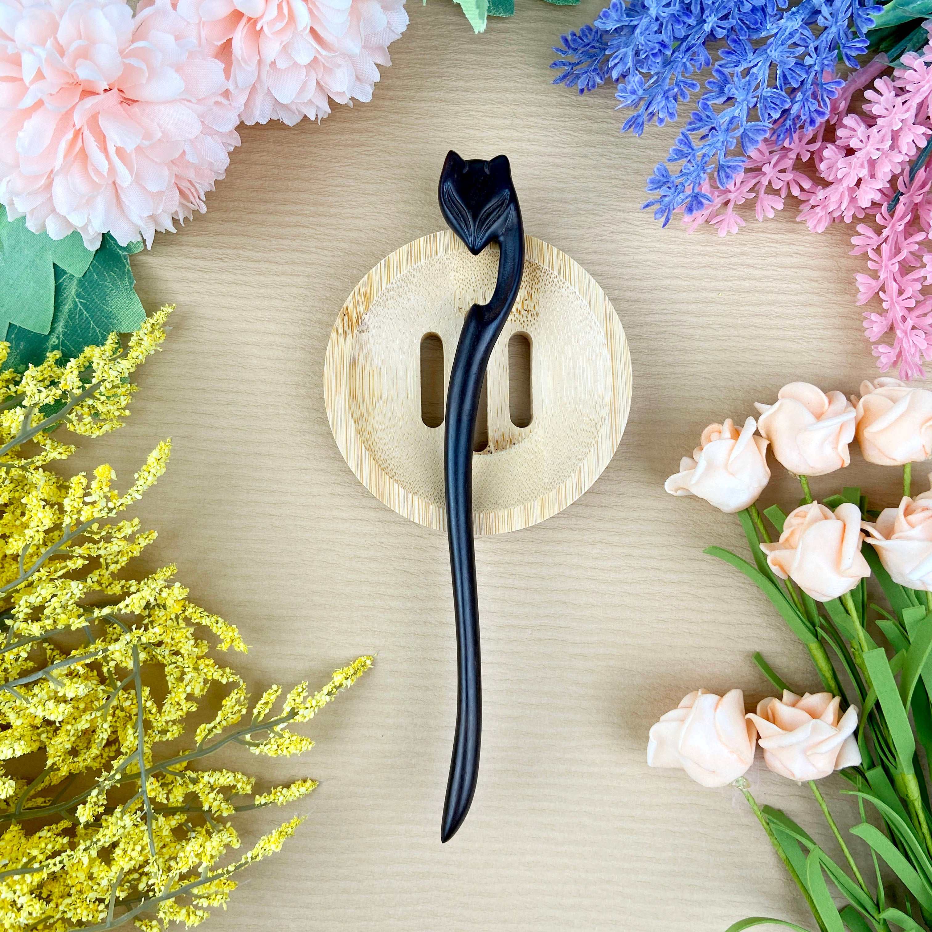 Cute Cat Claw Black Sandalwood Hairpin Long Wooden Hairpin