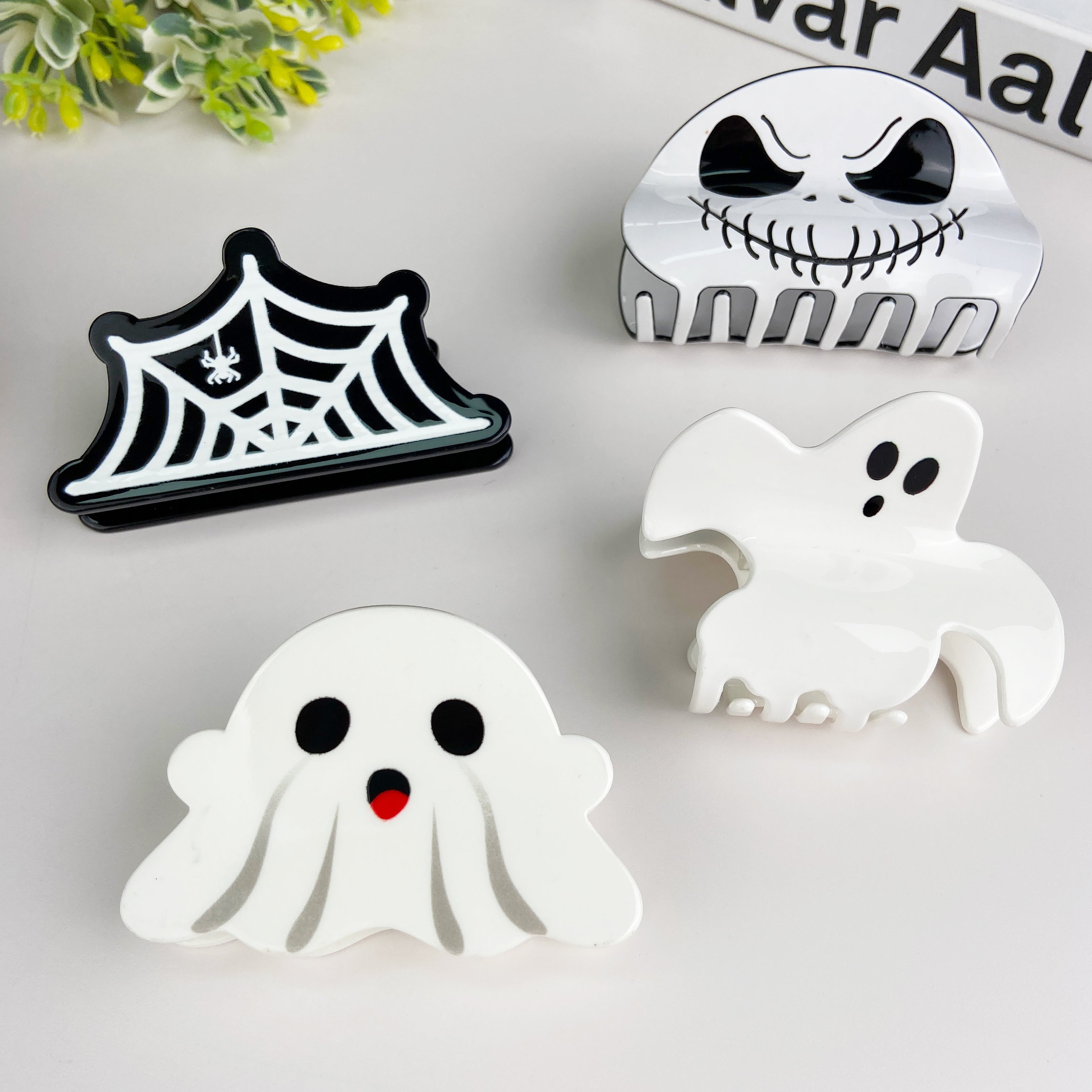 Halloween series ghost skull spider web hair clip