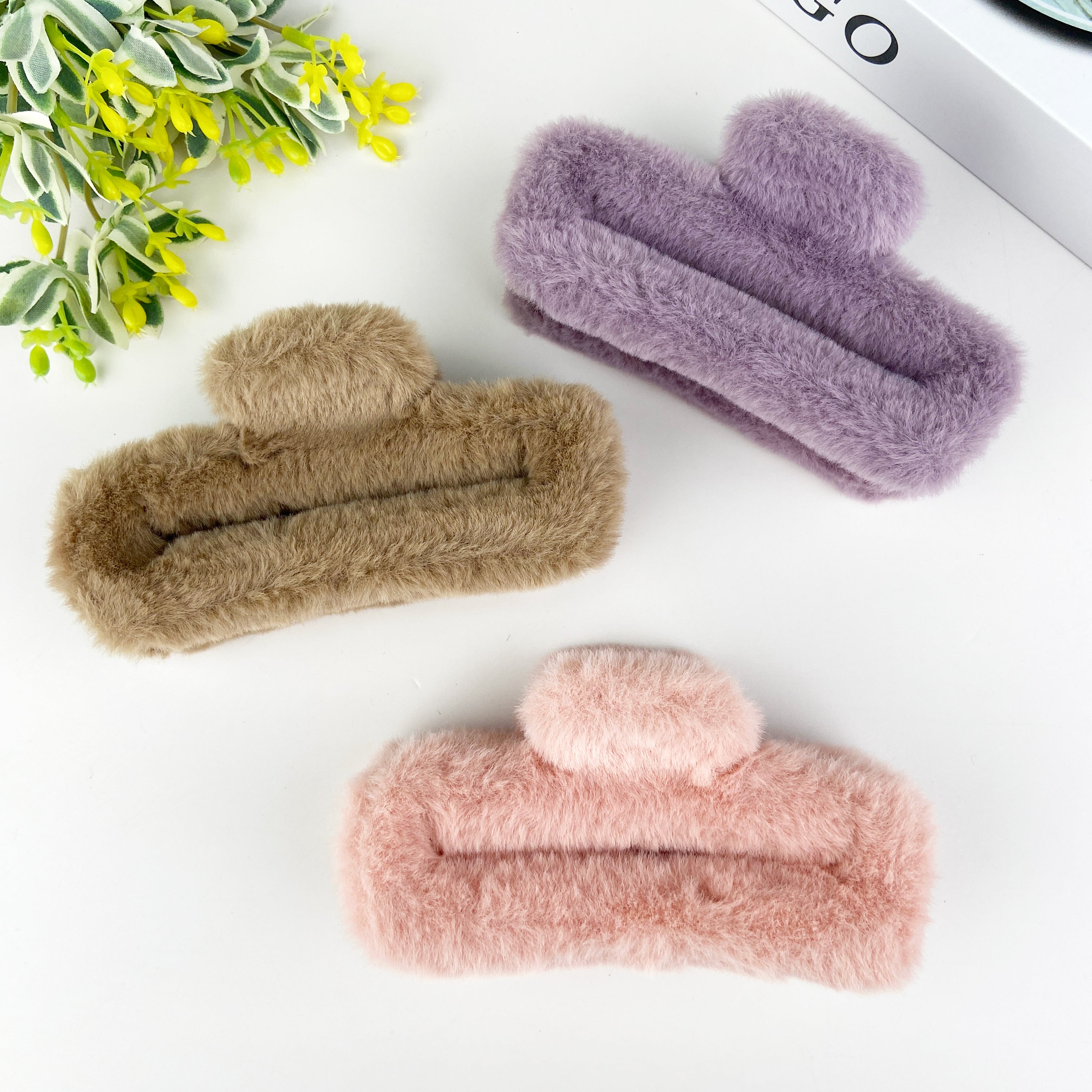 Plush square hair claw clip
