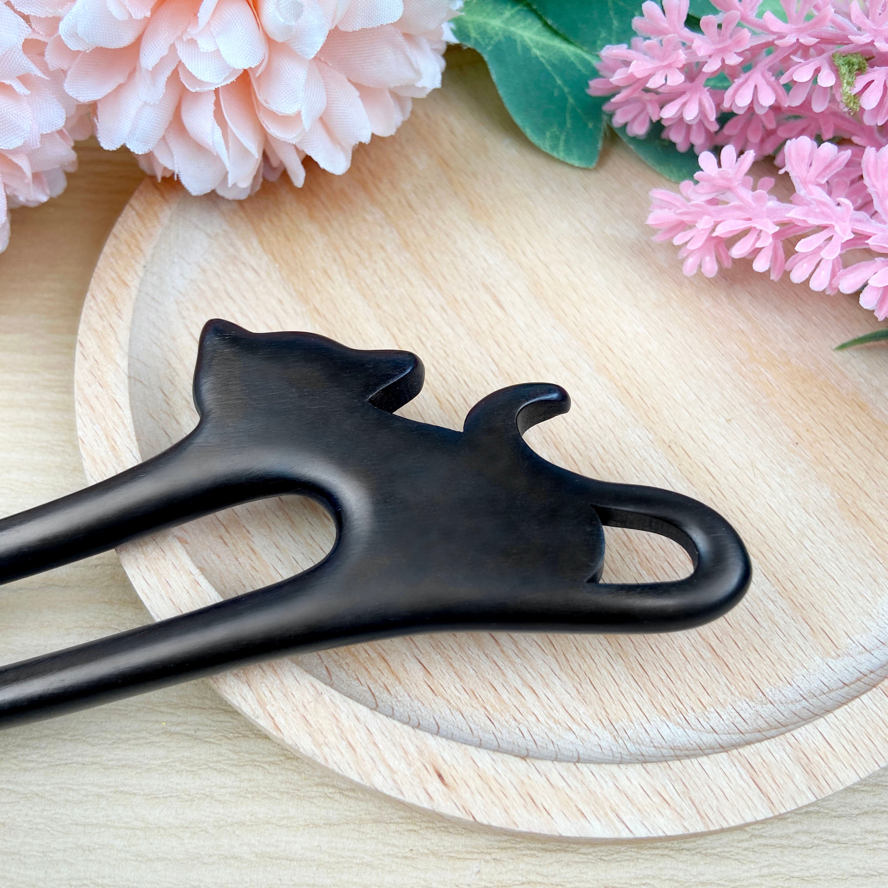 Cat U-shaped hairpin sandalwood hairpin