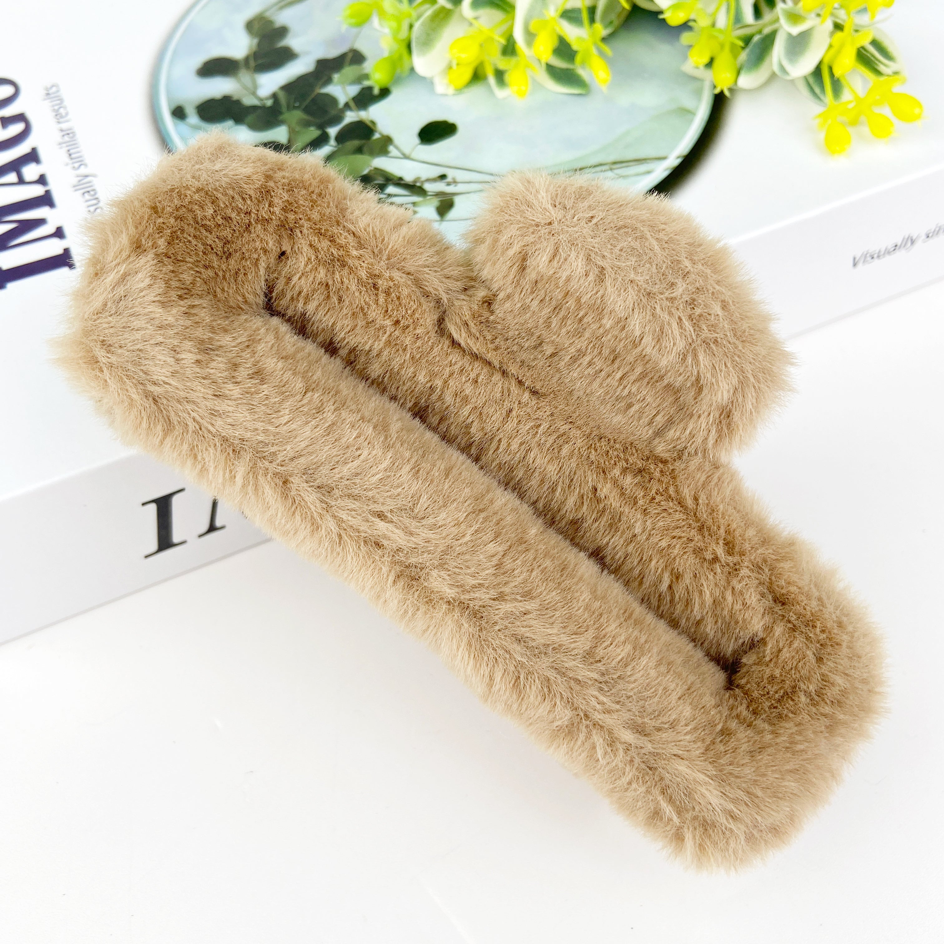 Plush square hair claw clip